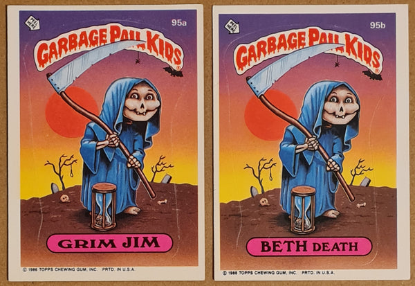 Garbage Pail Kids Original Series 3 #95a/b - Grim Jim/Beth Death Sticker Set