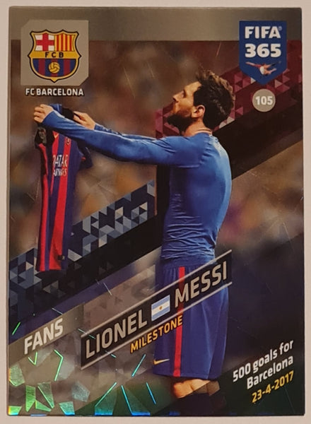 2018 Panini Adrenalyn XL FIFA 365 Lionel Messi Milestone #105 (500th Career Goal) Trading Card