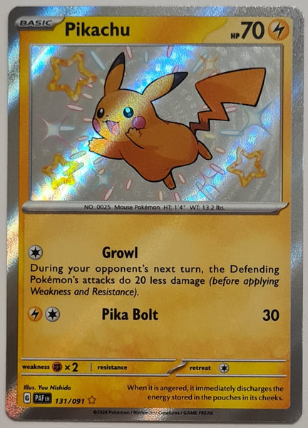 Pokemon Scarlet and Violet Paldean Fates Pikachu #131/091 Shiny Rare Trading Card