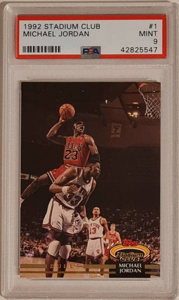 1992-93 Topps Stadium Club Basketball Michael Jordan #1 PSA MINT 9 Trading Card