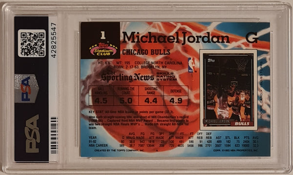 1992-93 Topps Stadium Club Basketball Michael Jordan #1 PSA MINT 9 Trading Card