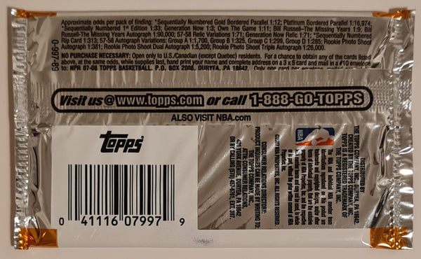 2007-08 Topps Basketball Trading Cards Sealed Hobby Pack