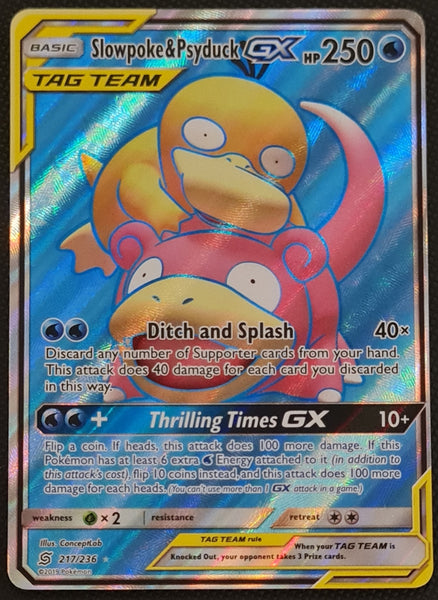 Pokemon Sun and Moon Unified Minds Slowpoke and Psyduck GX #217/236 Ultra Rare Holo Trading Card