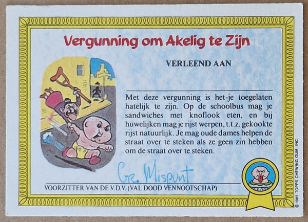 Garbage Pail Kids Original Series 1 #9a - Dronken Dries Sticker (Dutch Test Set)