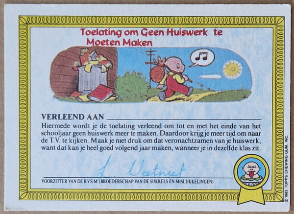 Garbage Pail Kids Original Series 1 #12a - Harig Klaartje Sticker (Dutch Test Set)