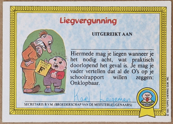 Garbage Pail Kids Original Series 1 #16a - Nicol Toverkol Sticker (Dutch Test Set)