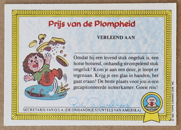 Garbage Pail Kids Original Series 1 #20a - Odet Koket Sticker (Dutch Test Set)