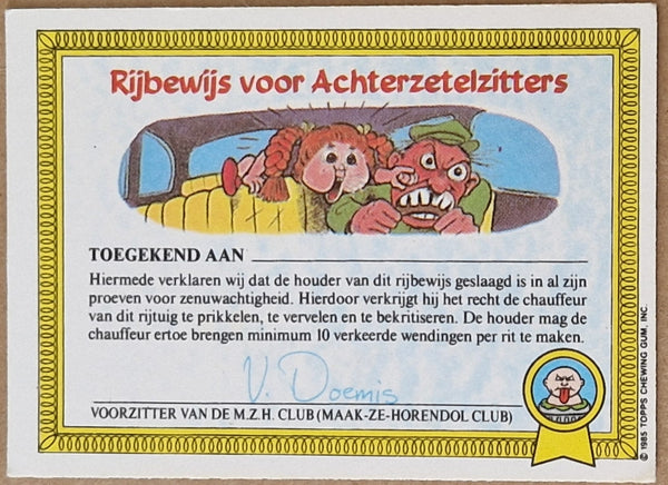 Garbage Pail Kids Original Series 1 #22a - Jan Vuilman Sticker (Dutch Test Set)