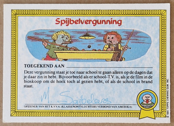 Garbage Pail Kids Original Series 1 #26a - Sloeber Slabberaar Sticker (Dutch Test Set)