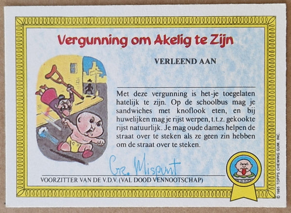 Garbage Pail Kids Original Series 1 #27a - Kornelia Koppie Sticker (Dutch Test Set)