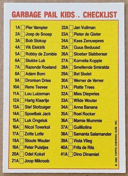 Garbage Pail Kids Original Series 1 #29a - Bet Skelet Sticker (Dutch Test Set)