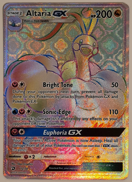 Pokemon Sun and Moon Altaria GX #72/70 Rainbow Rare Holo Trading Card