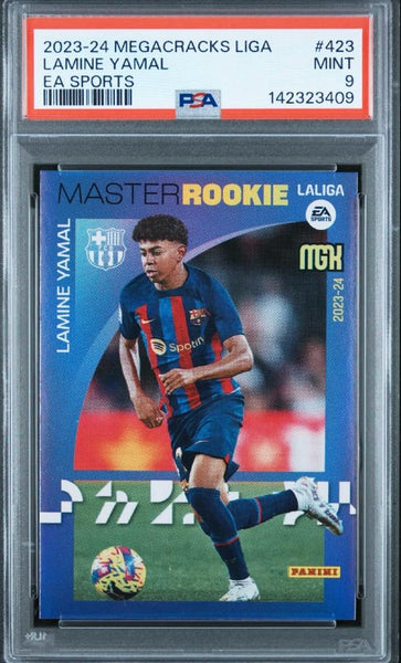 2023-24 Panini Megacracks Liga EA Sports Lamine Yamal #423 PSA MINT 9 Master Rookie Card (Only debut jersey #71 card!)