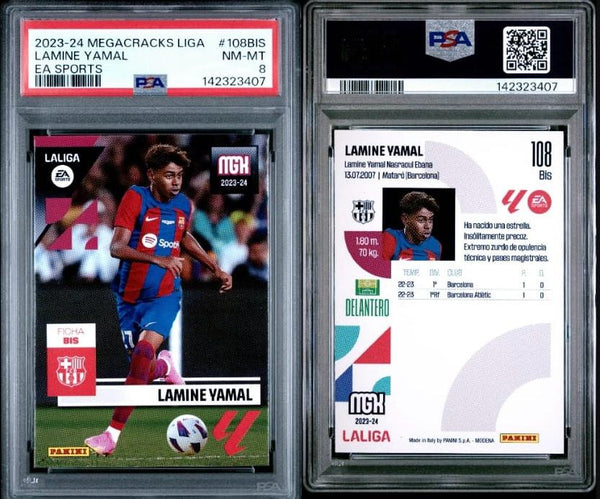 2023-24 Panini Megacracks Liga EA Sports Lamine Yamal #108BIS PSA NM-MT 8 Rookie Card
