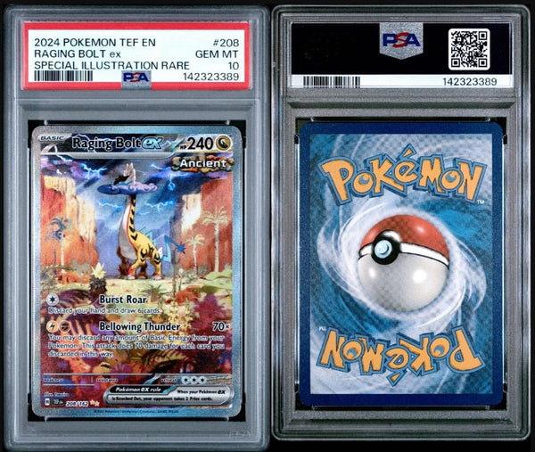 Pokemon Scarlet and Violet Temporal Forces Raging Bolt Ex #208/162 PSA GEM MINT 10 Special Illustration Rare Holo Trading Card