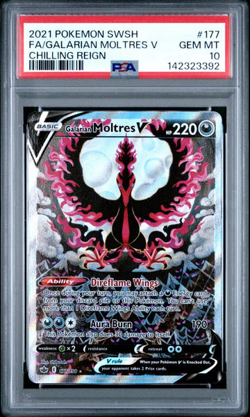 Pokemon Sword and Shield Chilling Reign Galarian Moltres V #177/198 PSA GEM MINT 10 Special Illustration Rare Holo Trading Card
