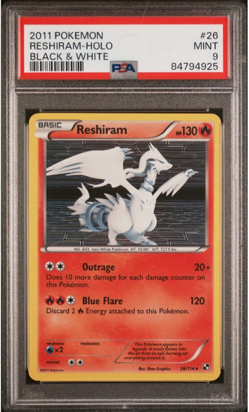 Pokemon Black and White Reshiram #26/114 PSA Mint 9 Holo Rare Trading Card