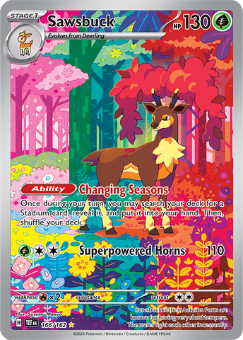 Pokemon Scarlet and Violet Temporal Forces Sawsbuck #166/162 Illustration Rare Holo Trading Card