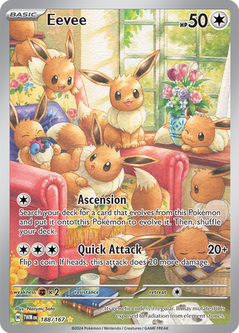 Pokemon Scarlet and Violet Twilight Masquerade Eevee #188/167 Illustration Rare Holo Trading Card