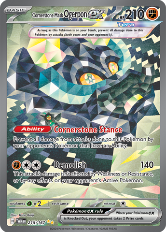 Pokemon Scarlet and Violet Twilight Masquerade Cornerstone Mask Ogerpon Ex #215/167 Special Illustration Rare Holo Trading Card