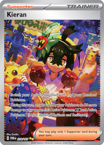 Pokemon Scarlet and Violet Twilight Masquerade Kieran #218/167 Special Illustration Rare Holo Trading Card