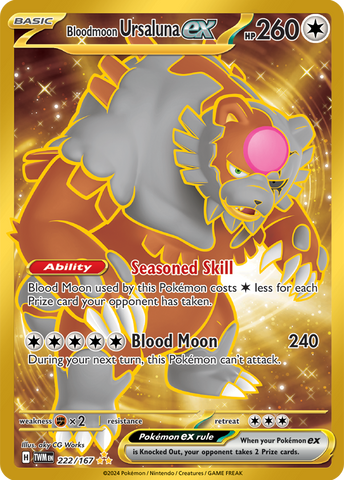 Pokemon Scarlet and Violet Twilight Masquerade Bloodmoon Ursaluna Ex #222/167 Hyper Rare Holo Trading Card