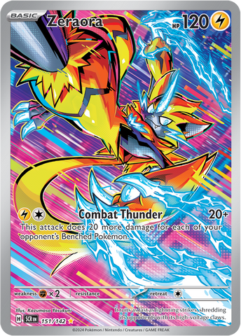 Pokemon Scarlet and Violet Stellar Crown Zeraora #151/142 Illustration Rare Holo Trading Card