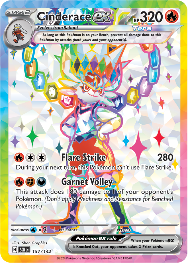 Pokemon Scarlet and Violet Stellar Crown Cinderace Ex #157/142 Ultra Rare Holo Trading Card