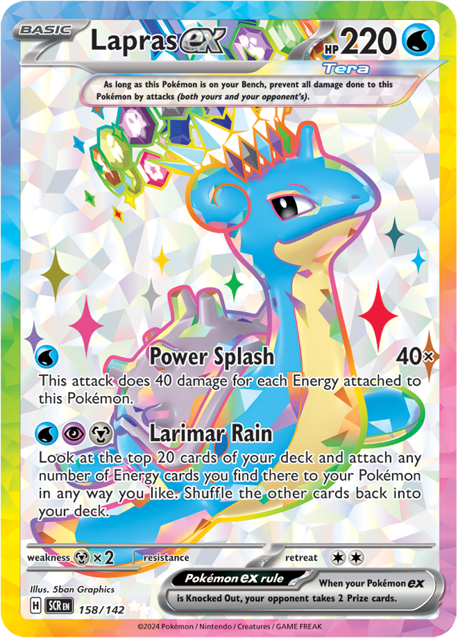 Pokemon Scarlet and Violet Stellar Crown Lapras Ex #158/142 Ultra Rare Holo Trading Card