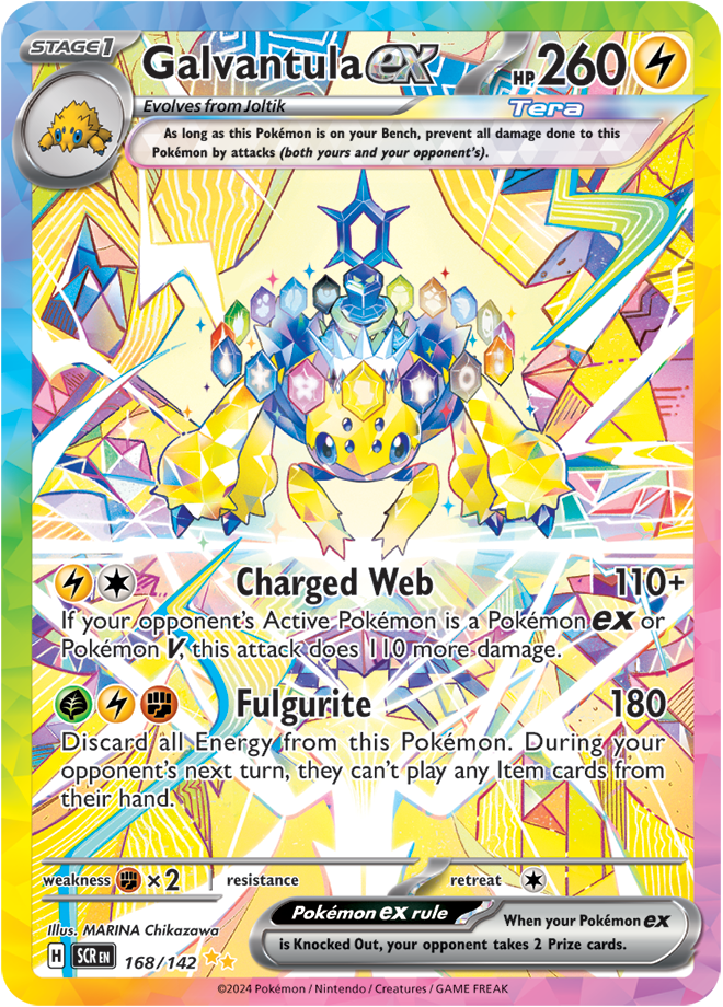 Pokemon Scarlet and Violet Stellar Crown Galvantula Ex #168/142 Special Illustration Rare Holo Trading Card