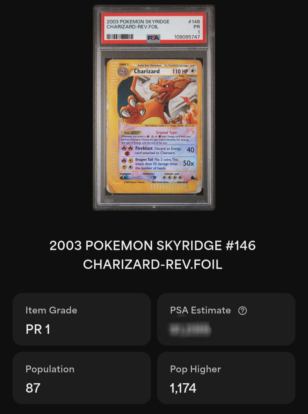 Pokemon Skyridge Charizard #146/144 PSA 1 PR Reverse Secret Rare Holo –  Rotterdam Comics