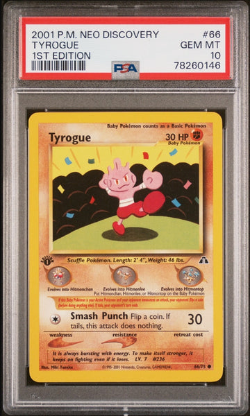 Pokemon Neo Discovery (1st Edition) Tyrogue #66/75 PSA GEM MINT 10 Trading Card