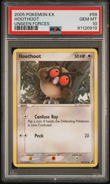 Pokemon Ex Unseen Forces Hoothoot #59/115 PSA GEM MINT 10 Trading Card