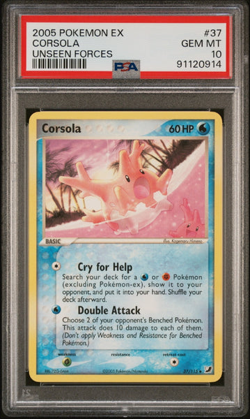 Pokemon Ex Unseen Forces Corsola #37/165 PSA GEM MINT 10 Trading Card