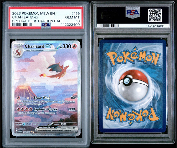 Pokemon Scarlet and Violet Mew 151 Charizard Ex #199/165 PSA Gem Mint 10 Special Illustration Rare Holo Trading Card