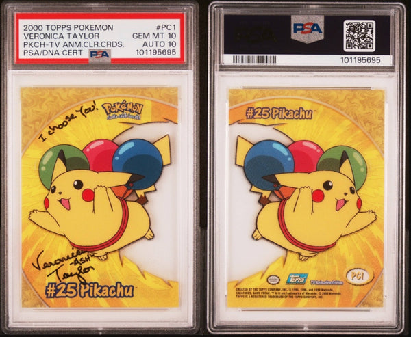 2000 Topps Pokemon TV Animation Series 2 Clear Cards Pikachu #PC1 PSA 10/AUTO 10 Insert Trading Card (Signed by Veronica Taylor) 💎(Pop 1)💎