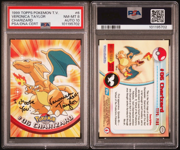 1999 Topps Pokemon TV Animation Series 1 Charizard #6 PSA 8/AUTO 10 Trading Card (Signed by Veronica Taylor)