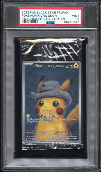 Pokemon x Van Gogh Museum Pikachu with Grey Felt Hat #SVP-085 Black Star Promo PSA MINT 9 Trading Card Cello Pack