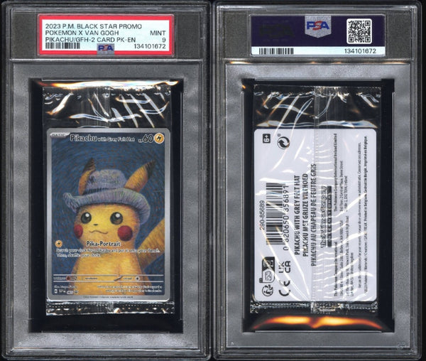 Pokemon x Van Gogh Museum Pikachu with Grey Felt Hat #SVP-085 Black Star Promo PSA MINT 9 Trading Card Cello Pack