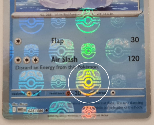 Pokemon Scarlet and Violet White Flare Swanna #026/086 Master Ball Holo Trading Card