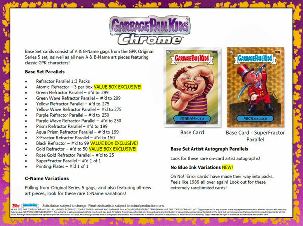 2022 Garbage Pail Kids Chrome Series 5 Sealed Blaster Box (6 Packs)