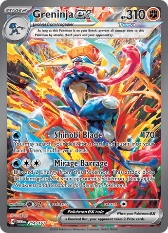 Pokemon Scarlet and Violet Twilight Masquerade Greninja Ex #214/167 Special Illustration Rare Holo Trading Card