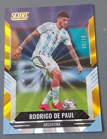 2021-22 Panini Score FIFA Rodrigo de Paul #69 Gold Laser Parallel /10 Trading Card