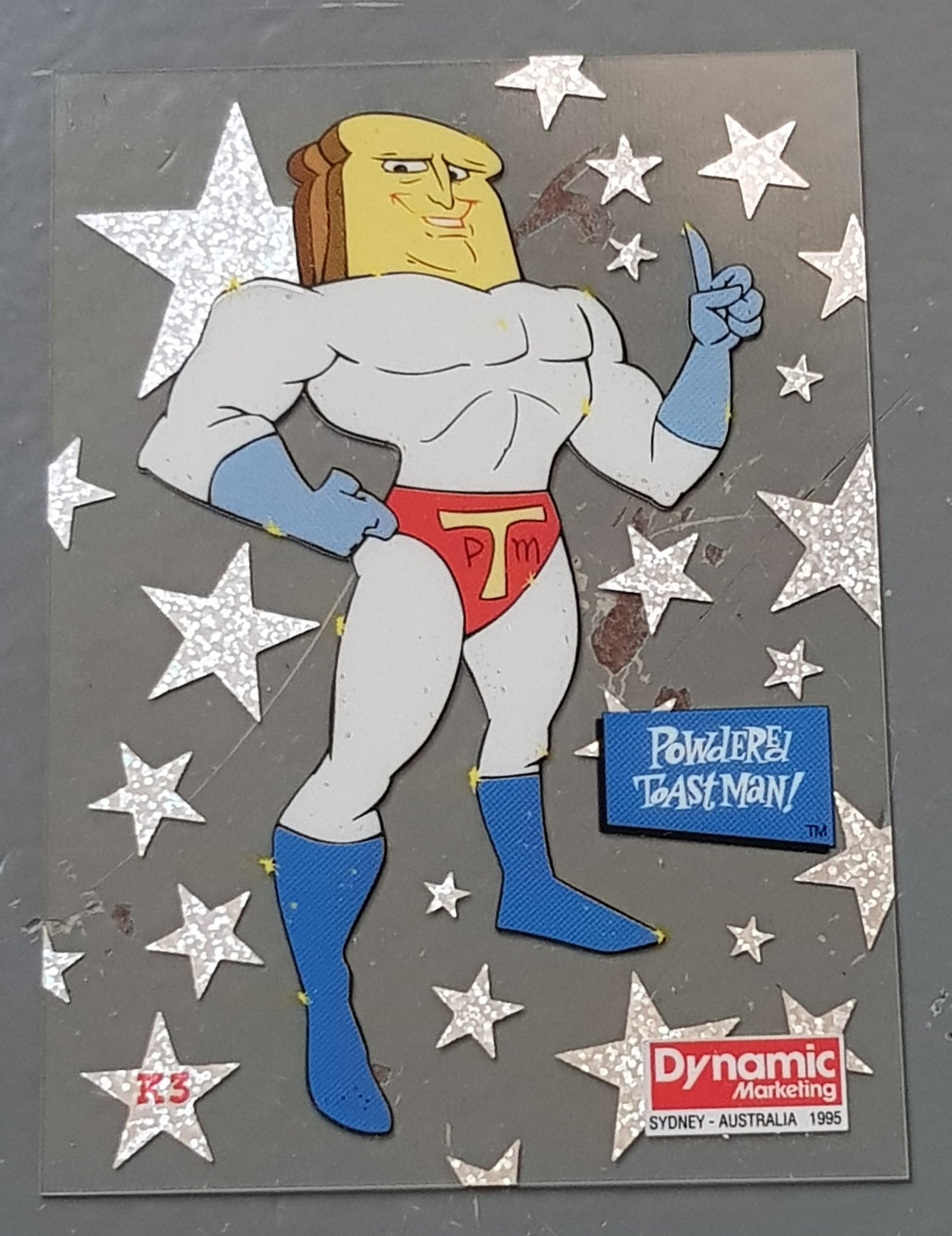 1995 Ren and Stimpy Powdered Toast Man Kitty Glitter K3 Trading Card