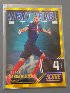 2021-22 Panini Score FIFA Karim Benzema Next Level Stats #8 Gold Laser Parallel /10 Trading Card