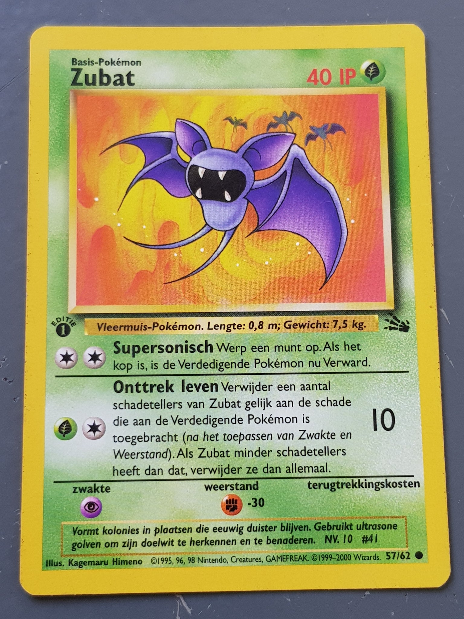 Pokemon Dutch Fossil Zubat (1st Edition) #57/62 Trading Card Pokemon Dutch Fossil Zubat (1st Edition) #57/62 Trading Card