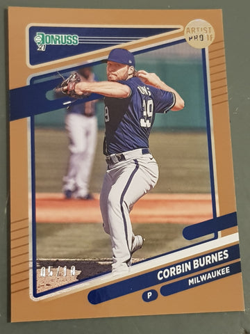 2021 Panini Donruss Baseball Corbin Burnes #126 Gold Parallel /10 Trading Card