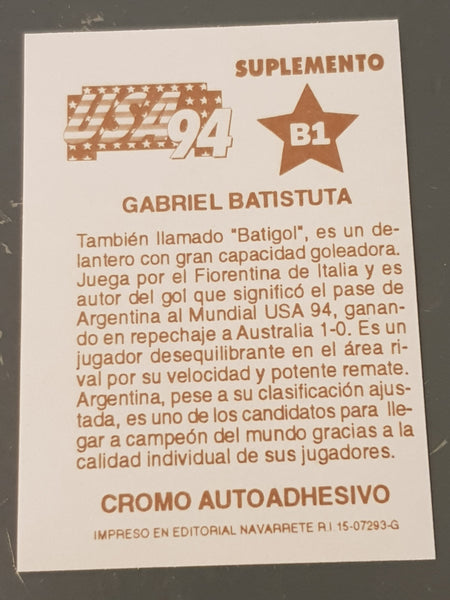 1994 USA94 Gabriel Batistuta #B1 Sticker