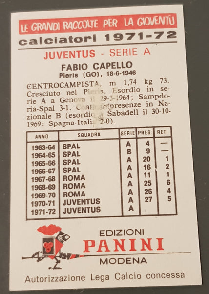 1971-72 Panini Calciatori Fabio Capello Sticker