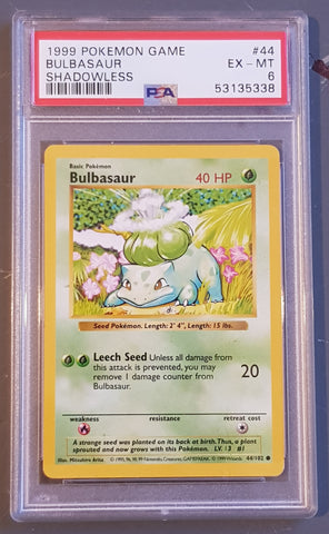Pokemon Base Set (Shadowless) Bulbasaur #44/102 PSA 6 Trading Card